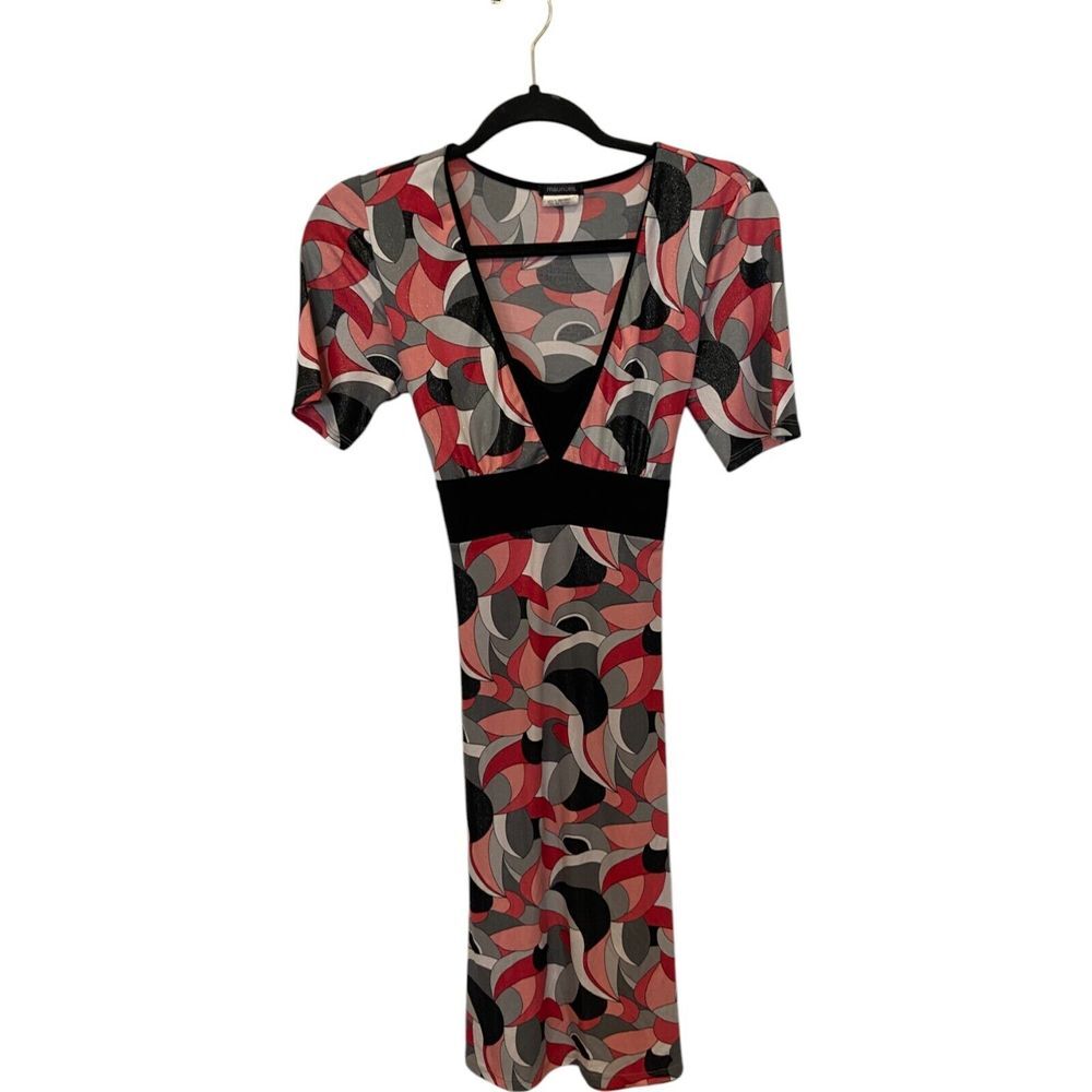 Maurices Fit Flare Dress Multicolor Geometric Womens Size M Short Sleeve Y2K